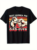 Men's T-Shirt Best Guinea Pig Dad Ever With Retro Colored Stripes And Fist Bump Guinea Pig