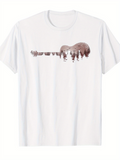 Men's T-Shirt Majestic Forest Silhouette With Reflected Trees And Lone Bear