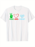 Men's T-Shirt Peace Love Crochet Multicolored Icons Over Peaceful Heart Shirt