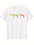 Men's T-Shirt Colorful Wavy Patterned Segments Moving Across White Shirt