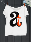 Men's T-Shirt Bold Black Orange Artistic Letters Overlapping White Tee