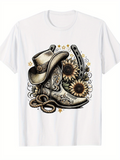 Men's T-Shirt Western Sunflowers With Horseshoe Boots And Cowboy Hat