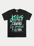 Men's T-Shirt No English Text Bold Color Script And Block Letters Overlaid Black T Shirt