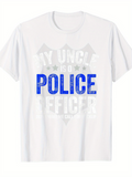 Men's T-Shirt Police Officer Bold Blue Letters With Shield And Faded White Stars