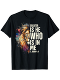 Men's T-Shirt Greater Is He Who Is In Me Colorful Artistic Lion Head