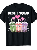 Men's T-Shirt Bestie Squad With Happy Bubble Tea Cups And Colorful Floating Hearts
