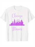 Men's T-Shirt Chicago Illinois Pastel Skyline With Ferris Wheel Silhouetted Landmark Buildings White