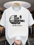 Men's T-Shirt Eat Sleep Basketball Repeat With Shaded Ball And Player Silhouette