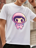 Men's T-Shirt Cartoon Childlike Charm Spacesuit With Blush Pink Pastel Outlines Astronaut