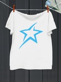 Men's T-Shirt Blue Geometric Outline Star On Crisp White T Shirt