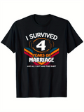 Men's T-Shirt I Survived Four Years Of Marriage Retro Striped Emblem With Bold Text Shirt