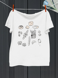 Men's T-Shirt Hand Drawn Fresh Baked Breads Croissants And Loaves Under Sunlight Basket