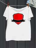 Men's T-Shirt Bold Red Emblem On Blank White Clean Shield
