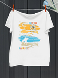 Men's T-Shirt Surfing Paradise Summer Sunset With Waves Palm Trees And Surfer Beach