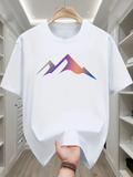 Men's T-Shirt Gradient Pastel Colors With Sharp Angular Mountains Graphic Mountain