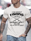Men's T-Shirt A Day Without Fishing Rods Crossed Under Jumping Fish T Shirt