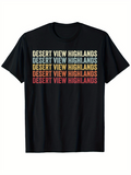 Men's T-Shirt Desert View Highlands Retro Stripes Across Black Cotton Tee