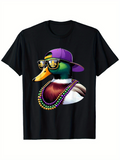Men's T-Shirt Cool Duck With Sunglasses Purple Hat And Mardi Gras Beads