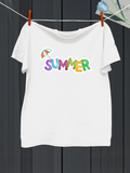 Men's T-Shirt Colorful Umbrella With Playful Letters Under Bright Summer Sky