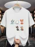 Men's T-Shirt Colorful Playful Cartoon Kittens Sitting Together Surrounded By Whimsical Art Style Cat