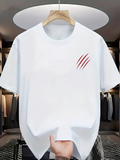 Men's T-Shirt Red Streaks Marked On Plain Clean White Cotton T Shirt