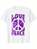 Men's T-Shirt Love Peace With Bold Purple Graffiti And Heartfilled Peace Symbol