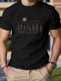 Men's T-Shirt Serene Sunset Among Pine Trees With Mountain Silhouette Landscape