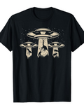 Men's T-Shirt Mysterious Night Sky With UFOs Beaming Light Over Grazing Cows