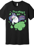 Men's T-Shirt That Wasnt Me Playful Unicorn With Colorful Mane And Clover Shaped Green Clouds