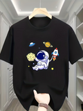 Men's T-Shirt Floating Cartoon Astronaut Surrounded By Planets Stars And Whimsical Spaceship