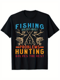 Men's T-Shirt Fishing And Hunting Solves Problems Among Antlers Skull And Hooks