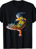 Men's T-Shirt Colorful Paint Splashes With Vibrant Spotted Pattern Lizard
