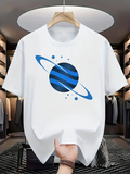 Men's T-Shirt Electric Blue Rings With Swirling Black Centered Planet