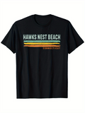 Men's T-Shirt Hawks Nest Beach Connecticut Retro Colored Stripes Underlining Text Shirt