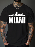 Men's T-Shirt Miami Urban Skyline Silhouette With City Buildings Above Bold Letters