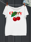 Men's T-Shirt Cherry Red Letters With Green Leaf Featuring Juicy Double Fruit Cherry