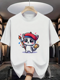 Men's T-Shirt Adorable Painter Cat Holding Colorful Palette Under Studio Lights Cat
