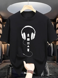Men's T-Shirt Stylish Audio Player Icons With Headphones Black T Shirt