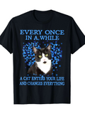 Men's T-Shirt Every Once In A While Blue Blossoms With Gentle Cat Eyes Cat