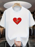 Men's T-Shirt Red Broken Heart With Bandage In Minimalist Style Surrounded By White Background Heart