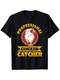Men's T-Shirt Professional Yellow Banner With Cartoon Hen Among Red Circle Chicken