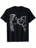 Men's T-Shirt Outlined Portrait With Woman Kissing A Gentle Loyal Dog