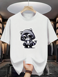 Men's T-Shirt Playful Black Hoodie Cartoon Raccoon In Monochrome On White Shirt Raccoon