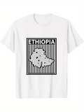 Men's T-Shirt Ethiopia Modern Fingerprint Map On Vertical Striped Pattern Shirt