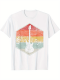 Men's T-Shirt Colorful Retro Sunrise With Musical Notes And Electric Guitar