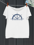 Men's T-Shirt Blue Marine Steering Wheel With Subtle Shadow Nautical White Helm