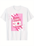 Men's T-Shirt Strawberry Milk Cartoon With Playful Pink Design Featuring Milk Carton