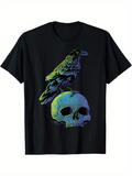 Men's T-Shirt Dark Crow Perched On Luminous Skull Under Mysterious Shadows Artwork Skull