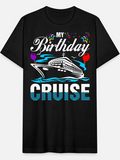 Men's T-Shirt My Birthday Cruise Colorful Balloons And Waves With Ocean Ship