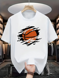 Men's T-Shirt Dynamic Black Brushstrokes With Splattered Orange Ripped Effect Basketball